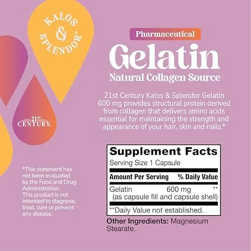 21st Century Gelatin 600mg Capsules 100 Count | Supports Hair, Skin, Nails & Cartilage thumbnail 2