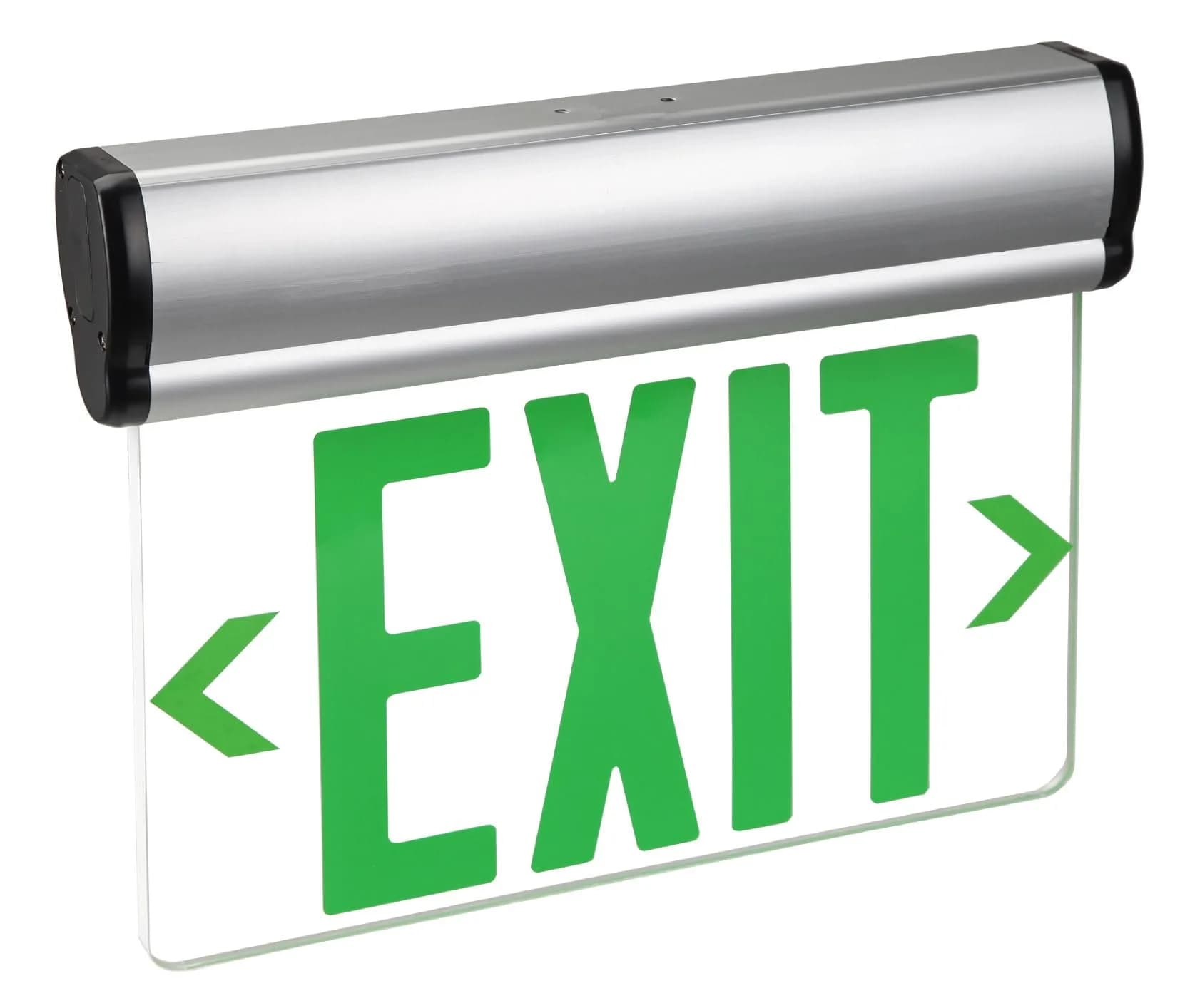 RP Lighting 13-Inch Green LED Exit Sign with Brushed Aluminum Housing | Damp Location UL Listed