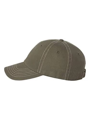 Valucap Adult Bio-Washed Classic Dad Hat - VC300A Adjustable Olive/Stone Stitch | Casual Low-Profile Cotton Cap thumbnail 1