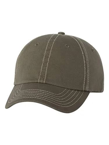 Valucap Adult Bio-Washed Classic Dad Hat - VC300A Adjustable Olive/Stone Stitch | Casual Low-Profile Cotton Cap thumbnail 2