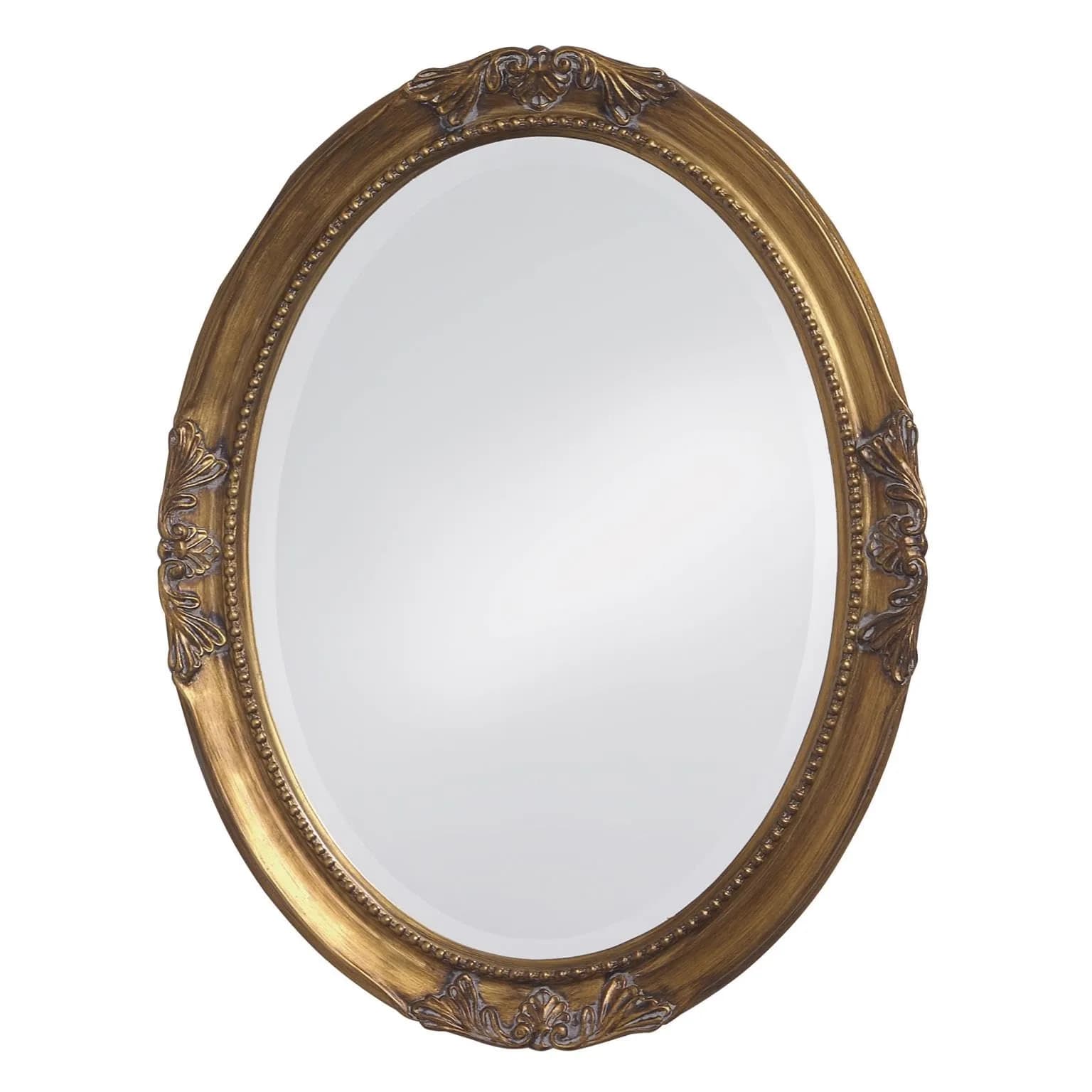Howard Elliott Collection George Oval Chocolate Brown Wall Mirror 33 x 25 Inch | Beveled Wood Framed Vanity Mirror — Antique Gold Leaf