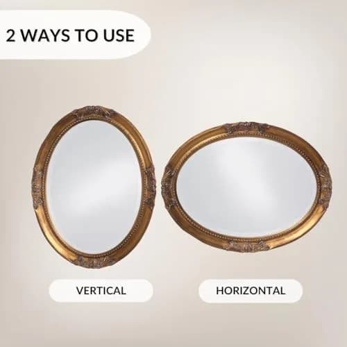 Howard Elliott Collection Queen Ann Oval Antique Gold Leaf Wall Mirror | Beveled, Vintage Style, 25 x 33 Inch thumbnail 4