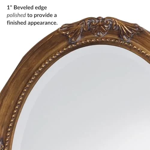 Howard Elliott Collection Queen Ann Oval Antique Gold Leaf Wall Mirror | Beveled, Vintage Style, 25 x 33 Inch thumbnail 2