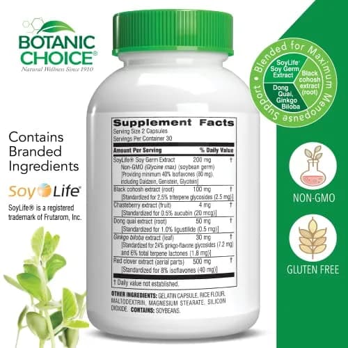 Botanic Choice Menopause Hot Flash Relief Supplement | Herbal Balance for Women, Gluten Free, 60 Capsules thumbnail 2