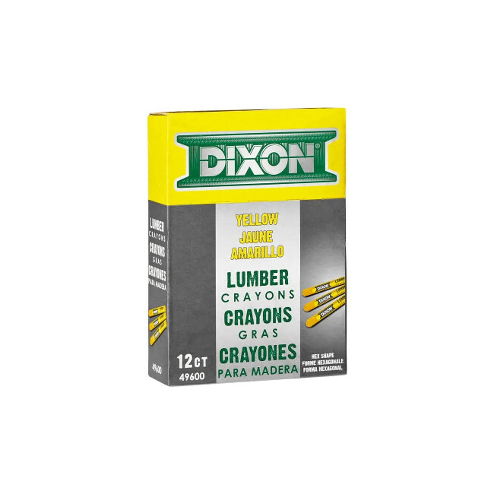 DIXON Industrial Lumber Marking Crayons, Yellow, 12-Pack (4.5" x 1/2") | Fade-Proof & Waterproof for Construction