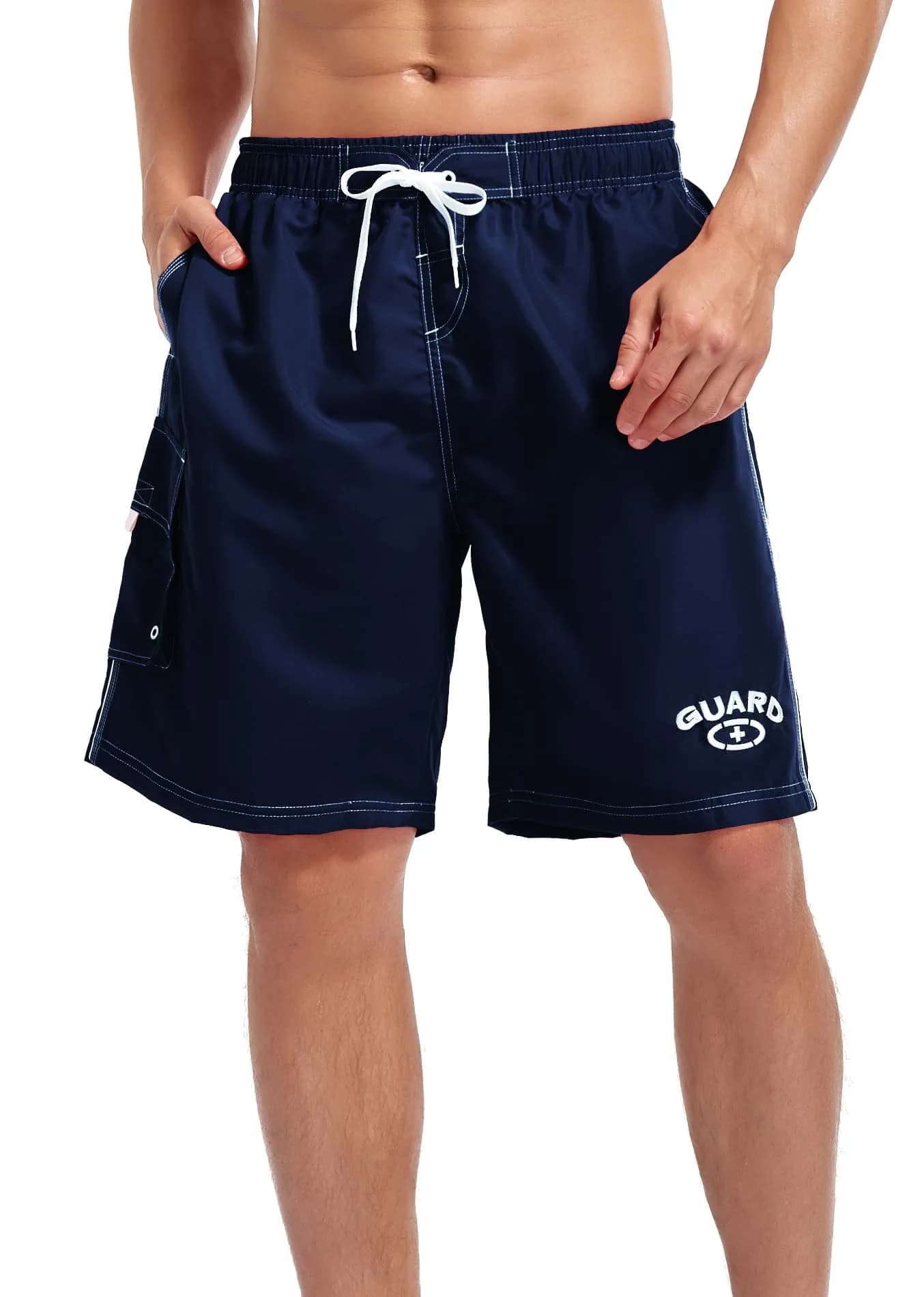 Adoretex Men's Guard Board Shorts Swim Trunks with Mesh Liner, Navy, Small | 100% Polyester, 8x Faster Drying