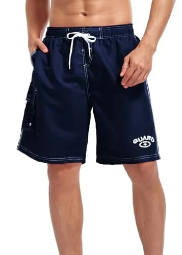 Adoretex Men's Guard Board Shorts Swim Trunks with Mesh Liner, Navy, Small | 100% Polyester, 8x Faster Drying thumbnail 1