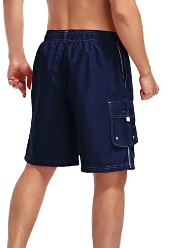 Adoretex Men's Guard Board Shorts Swim Trunks with Mesh Liner, Navy, Small | 100% Polyester, 8x Faster Drying thumbnail 3