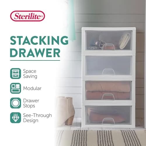 Sterilite Stacking Drawer Storage Organizer 16 Quart (15 L) | 6-Pack White thumbnail 3