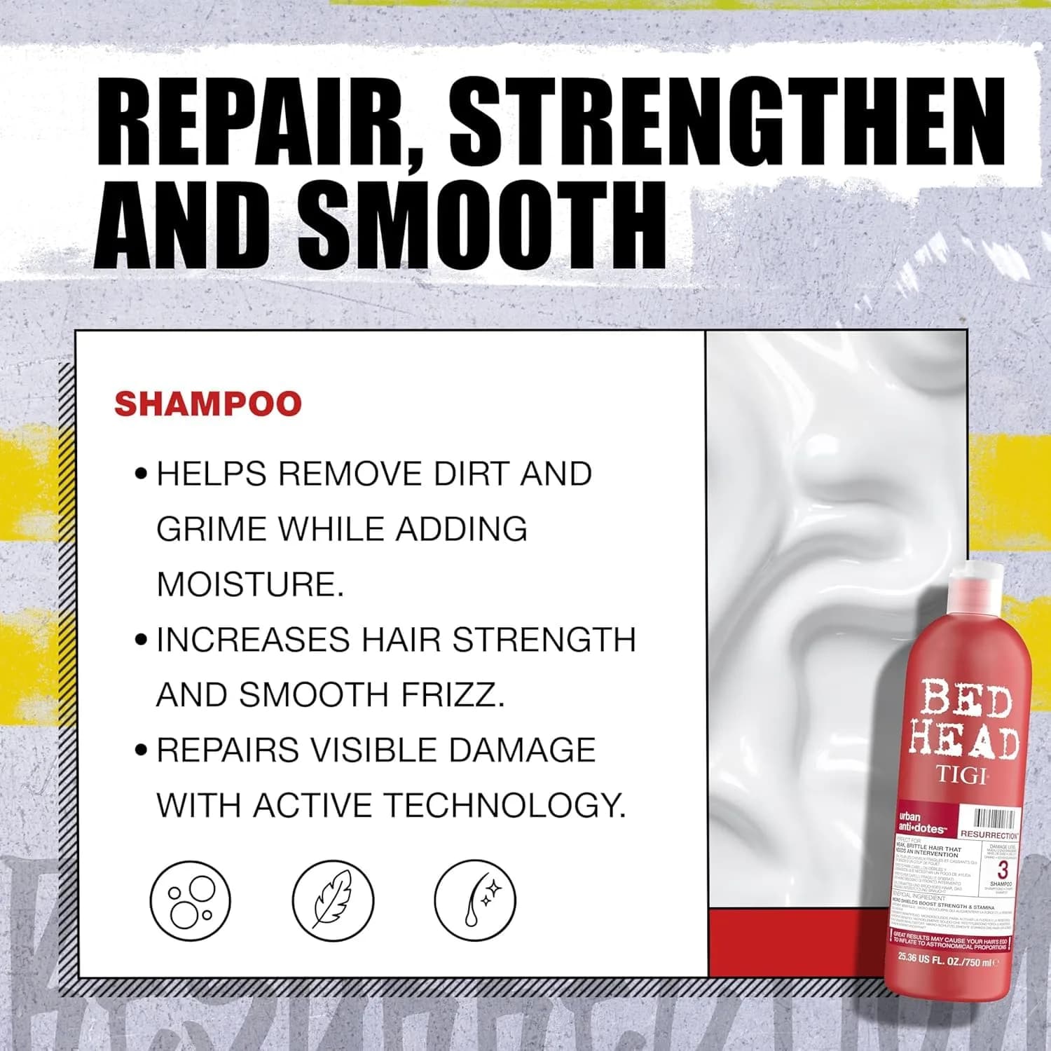TIGI Bed Head Resurrection Shampoo for Damaged Hair 750ml (25.36 Fl Oz) | Salon-Quality Repair for Brittle Strands - view 4
