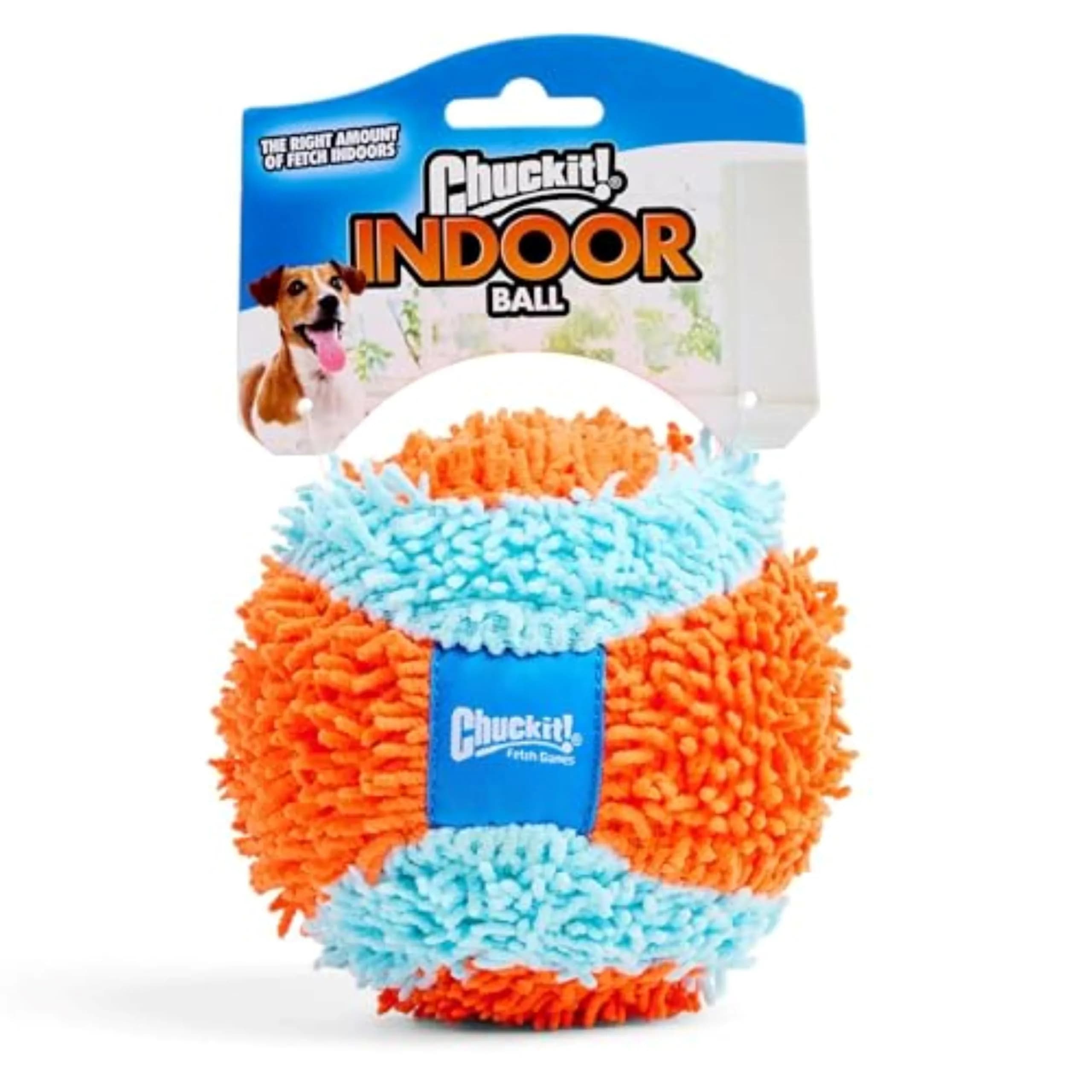 Chuckit! Indoor Fetch Ball Dog Toy, 4.75in, Orange & Blue | Gentle on Mouth, Long-Lasting Indoor Play