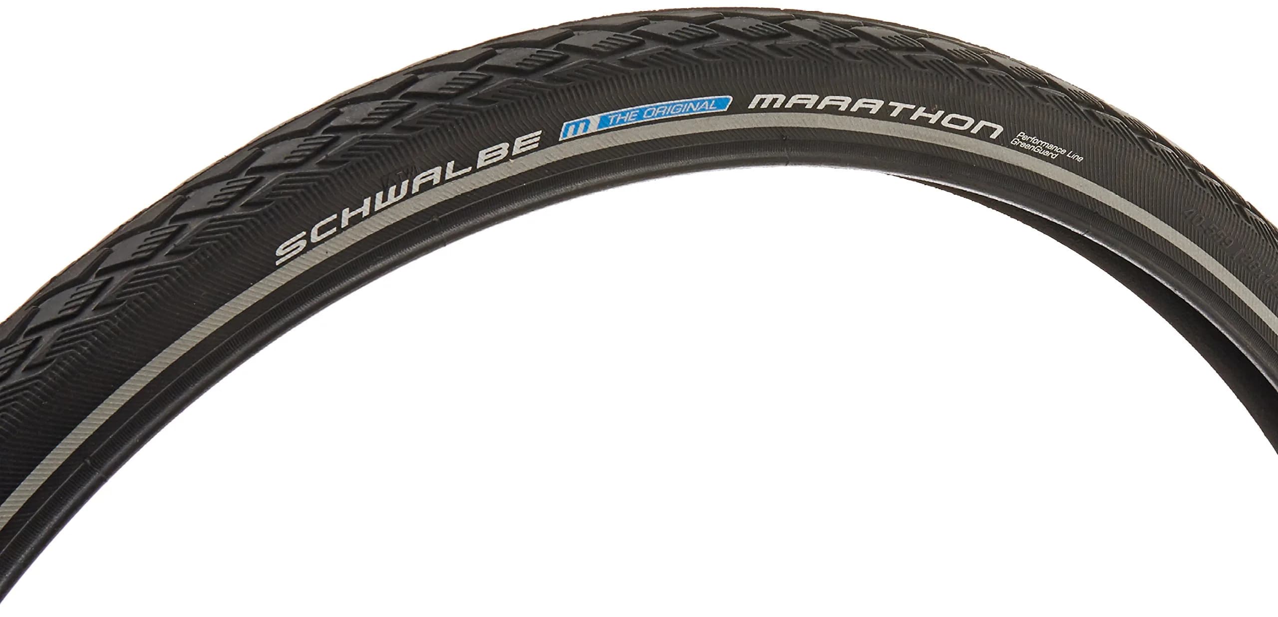Schwalbe Marathon HS 420 GreenGuard Mountain Bicycle Tire - Wire Bead (26 x 1.50) | Durable, puncture-resistant mountain tire with reflective sidewalls — 26x1.5-Inch