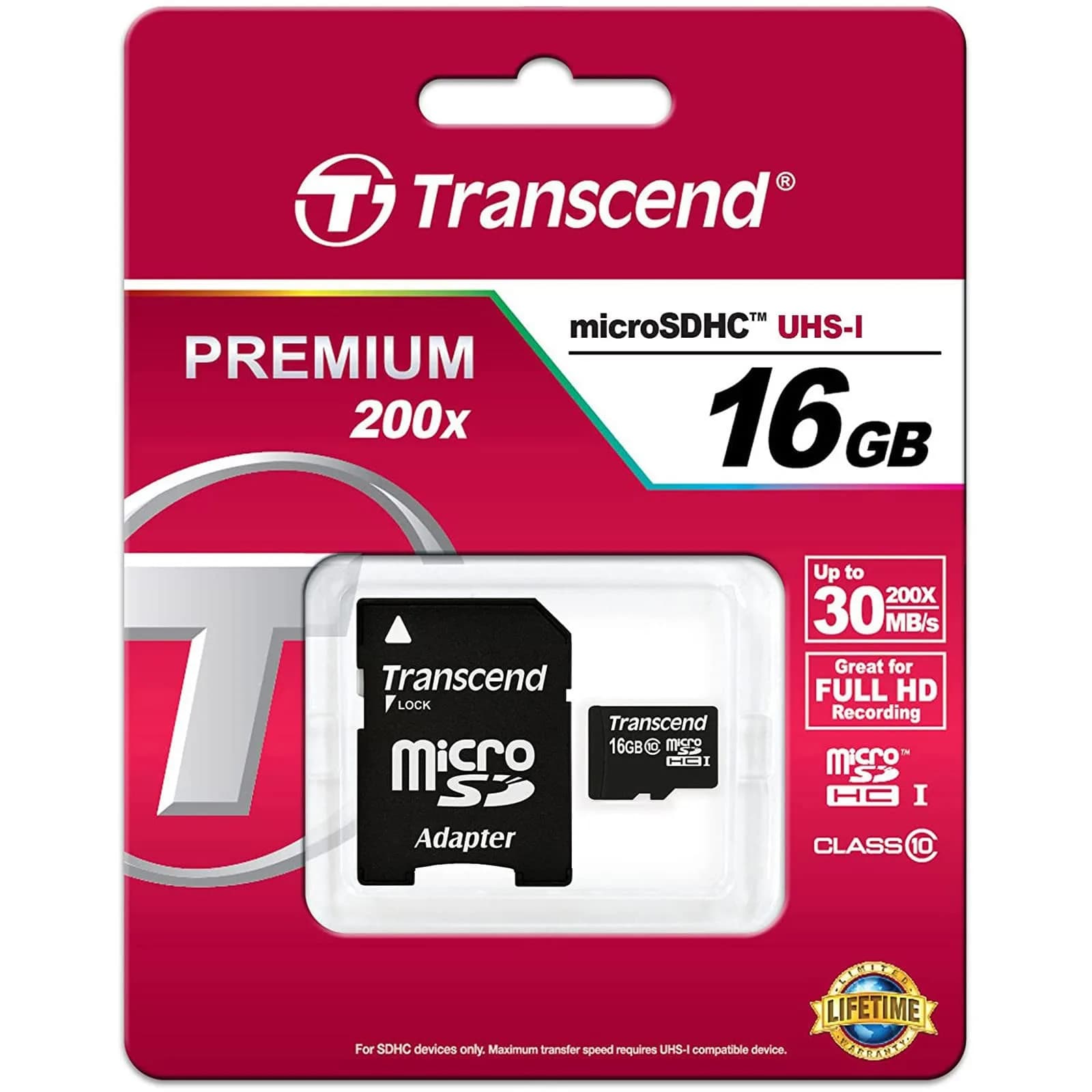Transcend 16GB microSDHC Class 10 Memory Card with Adapter | 10MB/s Write Speed - view 4