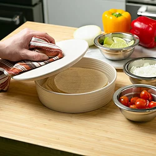RSVP International Stoneware Tortilla Warmer & Server with Lid | Microwave & Oven Safe, 8.5" Diameter thumbnail 2
