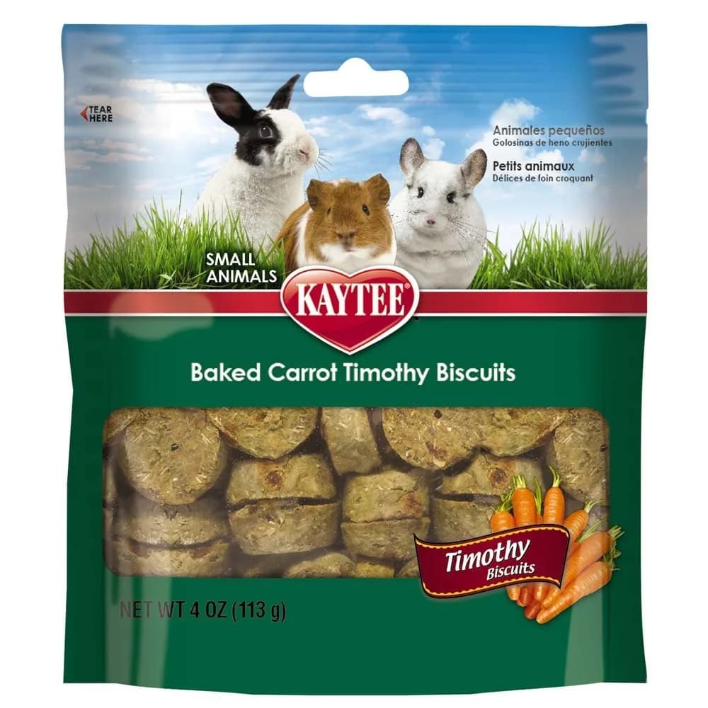 Kaytee Timothy Biscuits Baked Treat for Small Animals, Carrot, 113g (4 oz) | Supports Digestive Health