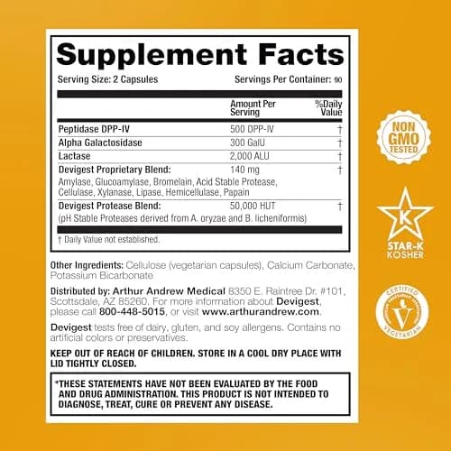 Arthur Andrew Medical Devigest ADS 180 Capsules | Digestive Enzyme Support for Gas & Bloating Relief thumbnail 2