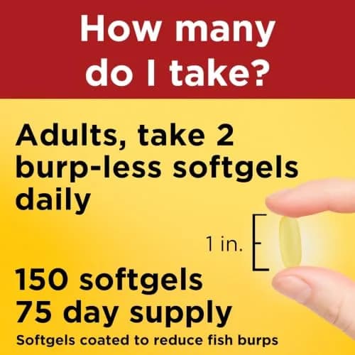 Nature Made Burp Less Fish Oil Omega 3 1000mg Softgels 150 Count | Heart Health Support Supplement thumbnail 4