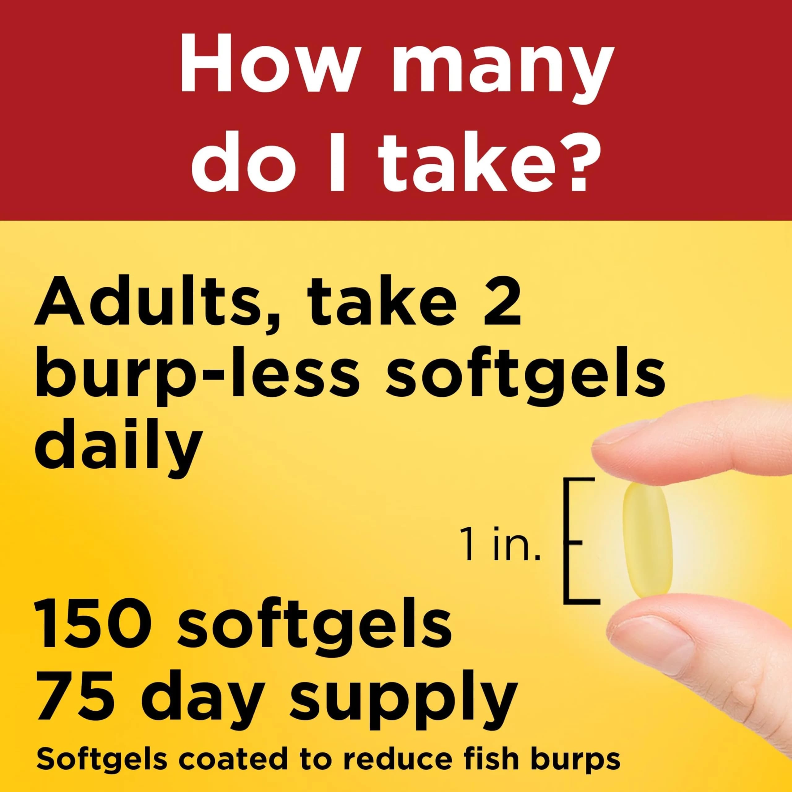 Nature Made Burp Less Fish Oil Omega 3 1000mg Softgels 150 Count | Heart Health Support Supplement - view 4