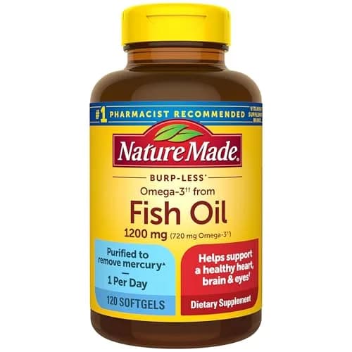 Nature Made Burp Less Fish Oil Omega 3 1200 mg Softgels, 120 Count | Heart, Brain & Eye Support thumbnail 1