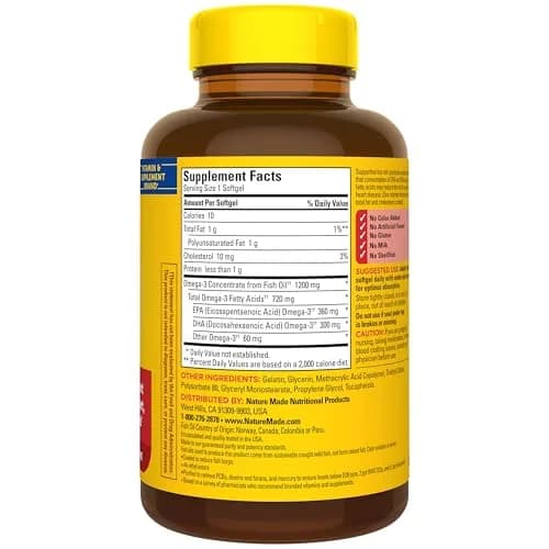 Nature Made Burp Less Fish Oil Omega 3 1200 mg Softgels, 120 Count | Heart, Brain & Eye Support thumbnail 8
