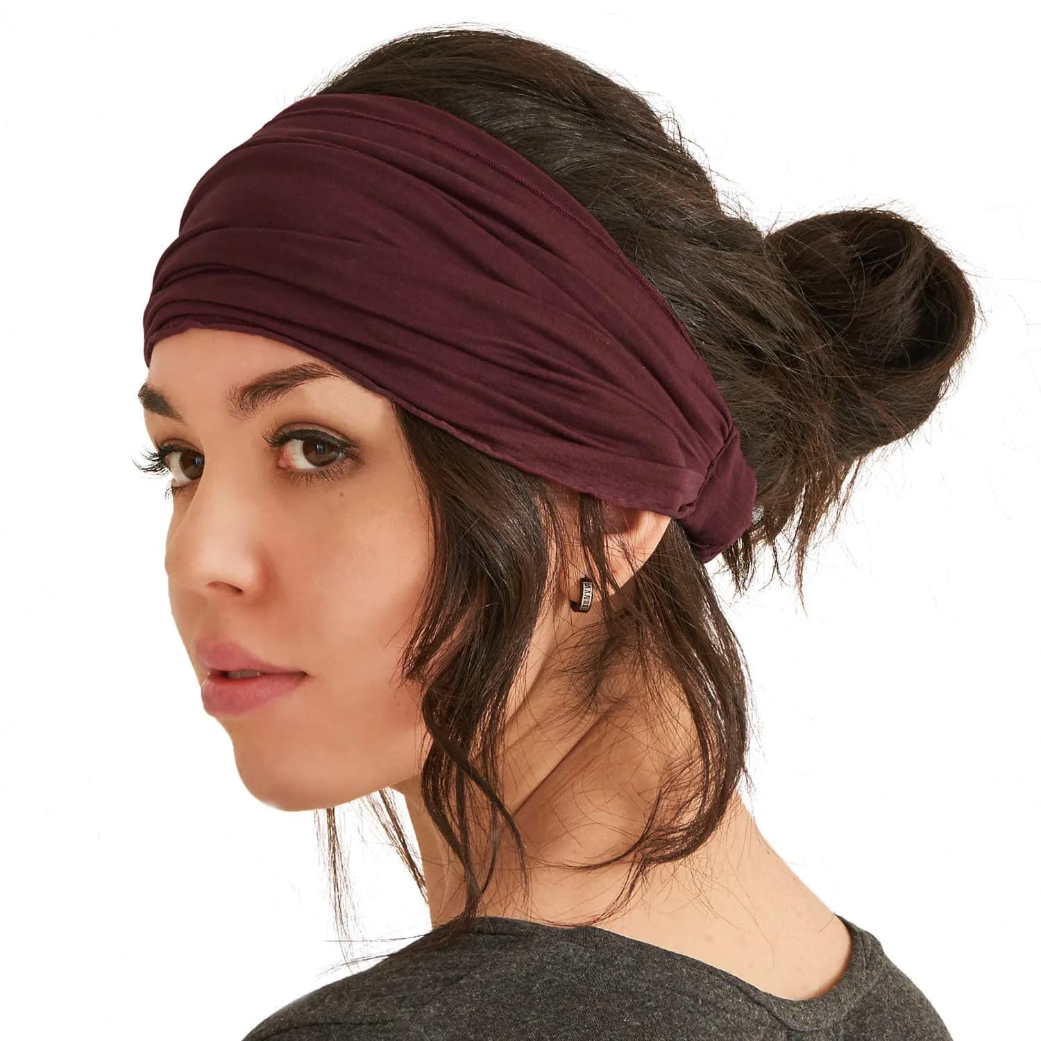 CHARM Maroon Headband for Women, Japanese Style Bandana, M | Soft, Breathable Viscose Rayon Head Wrap
