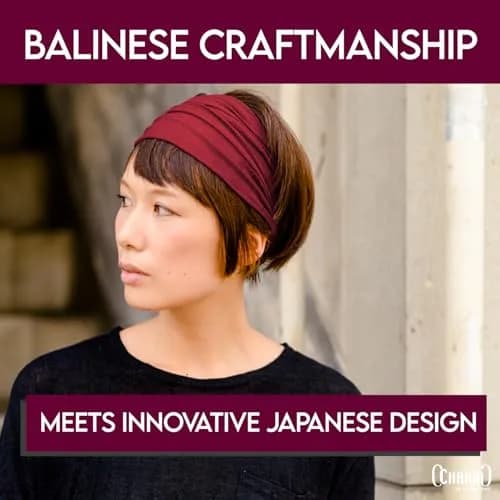 CHARM Maroon Headband for Women, Japanese Style Bandana, M | Soft, Breathable Viscose Rayon Head Wrap thumbnail 4