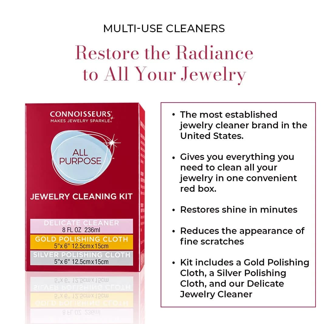 Connoisseurs All-Purpose Jewelry Cleaning Kit with Delicate Cleaner & Polishing Cloths | 237ml (8 Fl Oz) - view 5