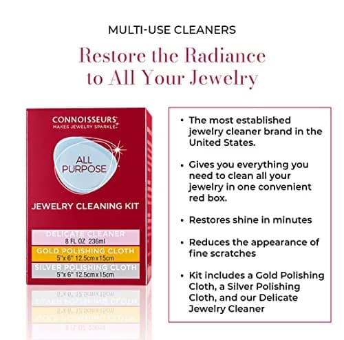 Connoisseurs All-Purpose Jewelry Cleaning Kit with Delicate Cleaner & Polishing Cloths | 237ml (8 Fl Oz) thumbnail 5