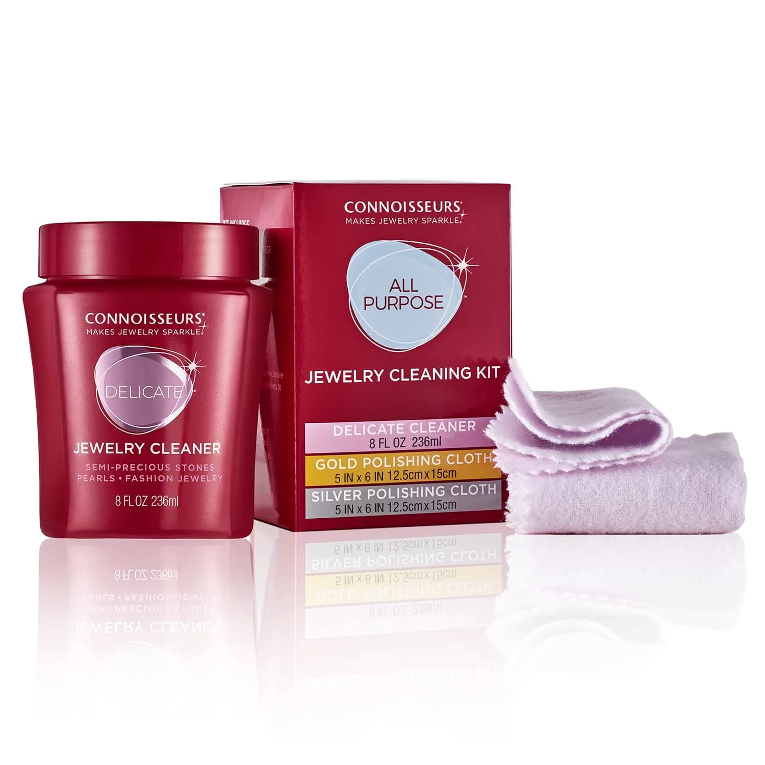 Connoisseurs All-Purpose Jewelry Cleaning Kit with Delicate Cleaner & Polishing Cloths | 237ml (8 Fl Oz) - view 2