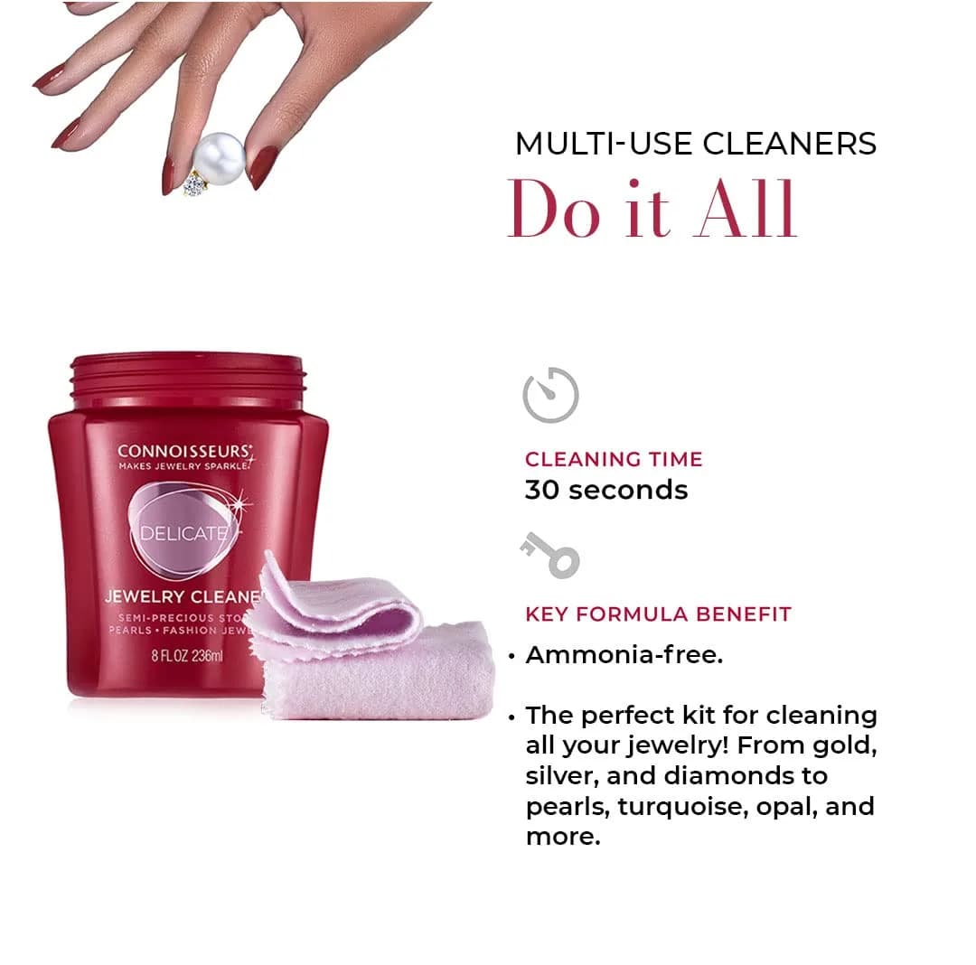 Connoisseurs All-Purpose Jewelry Cleaning Kit with Delicate Cleaner & Polishing Cloths | 237ml (8 Fl Oz) - view 4