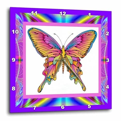 3dRose Wall Clock Silent - 10 inch - Psychedelic Butterfly - Designs Retro Themes | 10 inch Round Aluminum thumbnail 1