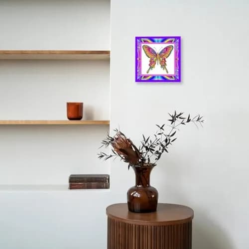 3dRose Wall Clock Silent - 10 inch - Psychedelic Butterfly - Designs Retro Themes | 10 inch Round Aluminum thumbnail 10