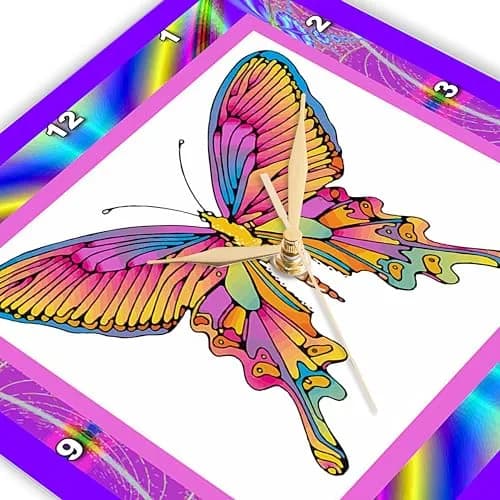 3dRose Wall Clock Silent - 10 inch - Psychedelic Butterfly - Designs Retro Themes | 10 inch Round Aluminum thumbnail 5