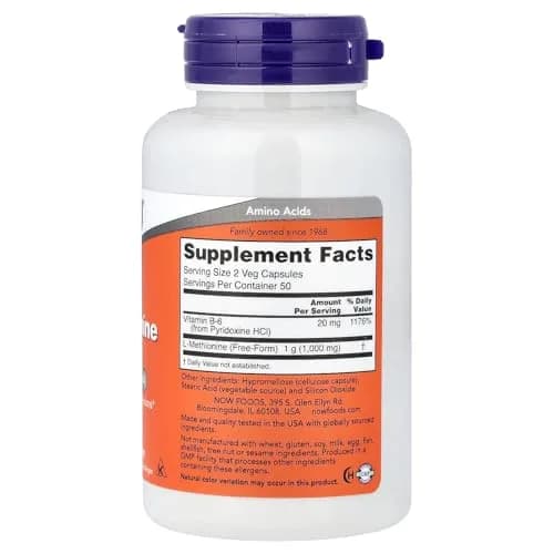 NOW Foods L-Methionine 500 mg 100 Capsules | Essential Amino Acid for Detox Support thumbnail 2