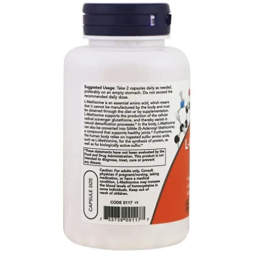 NOW Foods L-Methionine 500 mg 100 Capsules | Essential Amino Acid for Detox Support thumbnail 3