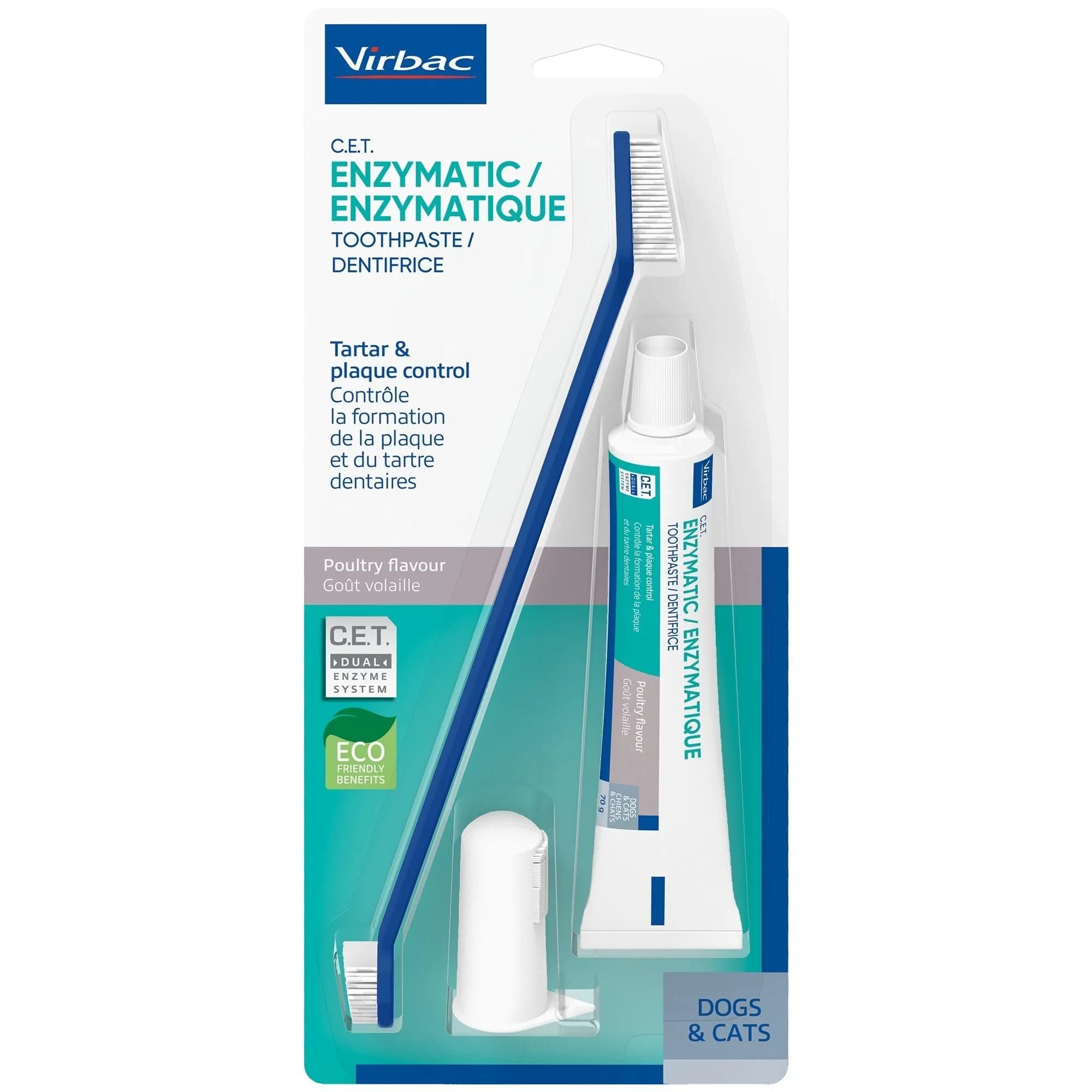 Virbac C.E.T. Oral Hygiene Kit for Dogs & Cats | Poultry Flavor Toothpaste & 2 Brushes (Pack of 2) | Vet-Recommended Dental Care — White