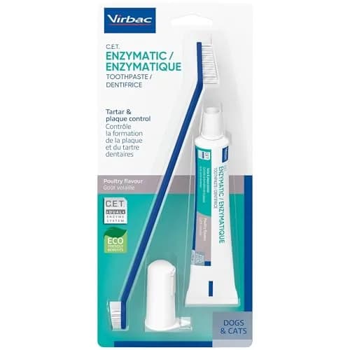 Virbac C.E.T. Oral Hygiene Kit for Dogs & Cats, Poultry Flavor Toothpaste with Dual-Ended Toothbrush & Fingerbrush (1 Kit) thumbnail 1