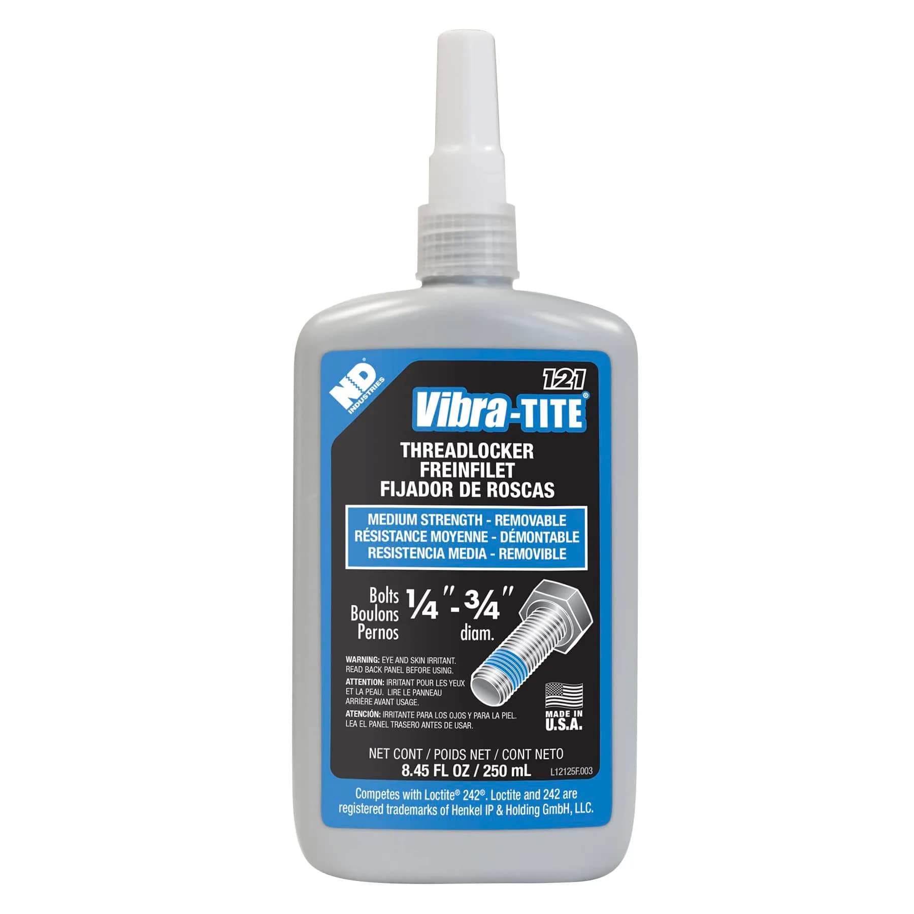 Vibra-TITE 121 Medium Strength Threadlocker 250 ml | Removable Anaerobic Sealant for Car & Machinery