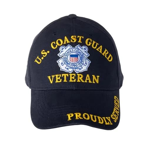 FindingKing U.S. Coast Guard Veteran Proudly Served Hat Cap Blue | Unisex Baseball Cap with Snap Closure (One Size) thumbnail 1