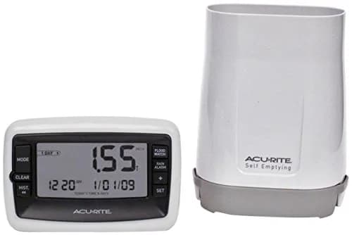 AcuRite Wireless Digital Rain Gauge with Self-Emptying Collector 0.88 lb (0.4 kg) | Measures Rainfall in Inches or Millimeters with History & Alerts thumbnail 1