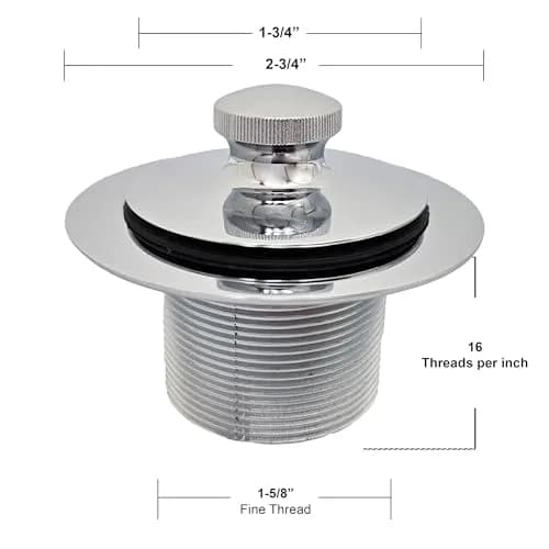 Westbrass Twist & Close Bath Drain Plug 1-1/4" NPSM Fine Thread | Polished Chrome, 18.29 mm (0.72 in) thumbnail 7
