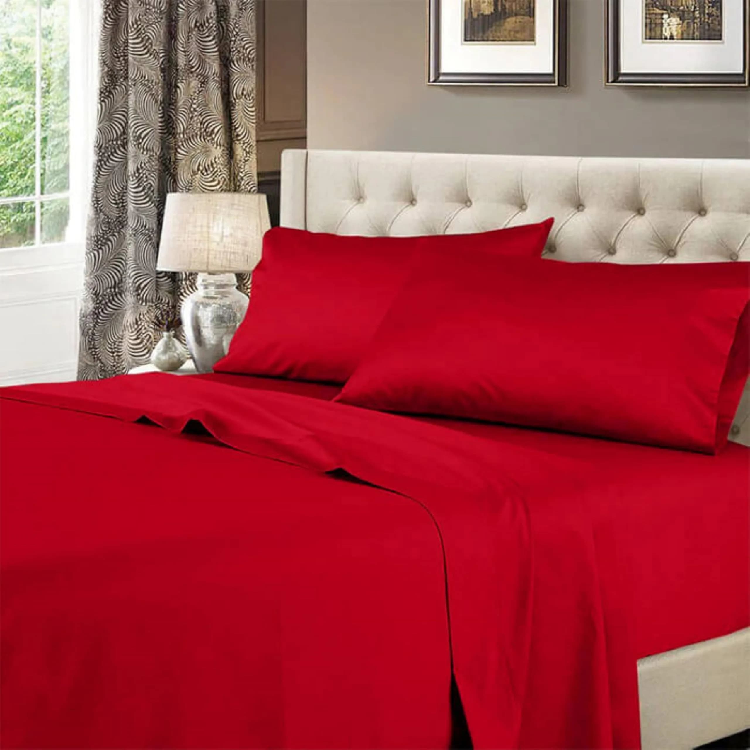 Royal Hotel Bedding King Sheets Set, 600 Thread Count Cotton Sateen, Red | Soft, Breathable & Durable — Red
