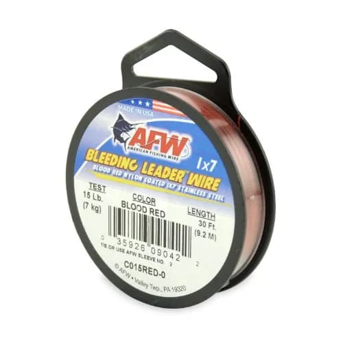 AFW Bleeding Leader Blood Red Nylon Coated 1x7 Stainless Steel Leader Wire, 15 Pound Test, 30-Feet | Attracts Fish with Blood-Red Color thumbnail 1