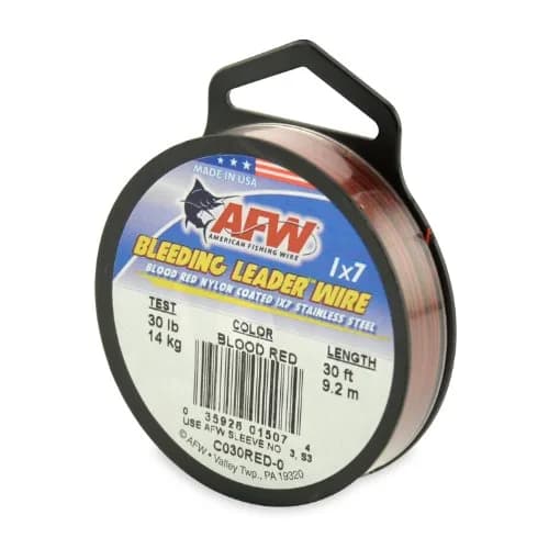 AFW Bleeding Leader Blood Red Nylon Coated 1x7 Stainless Steel Leader Wire 9.14 m (30 Feet) | 13.6 kg (30 Pound) Test thumbnail 1