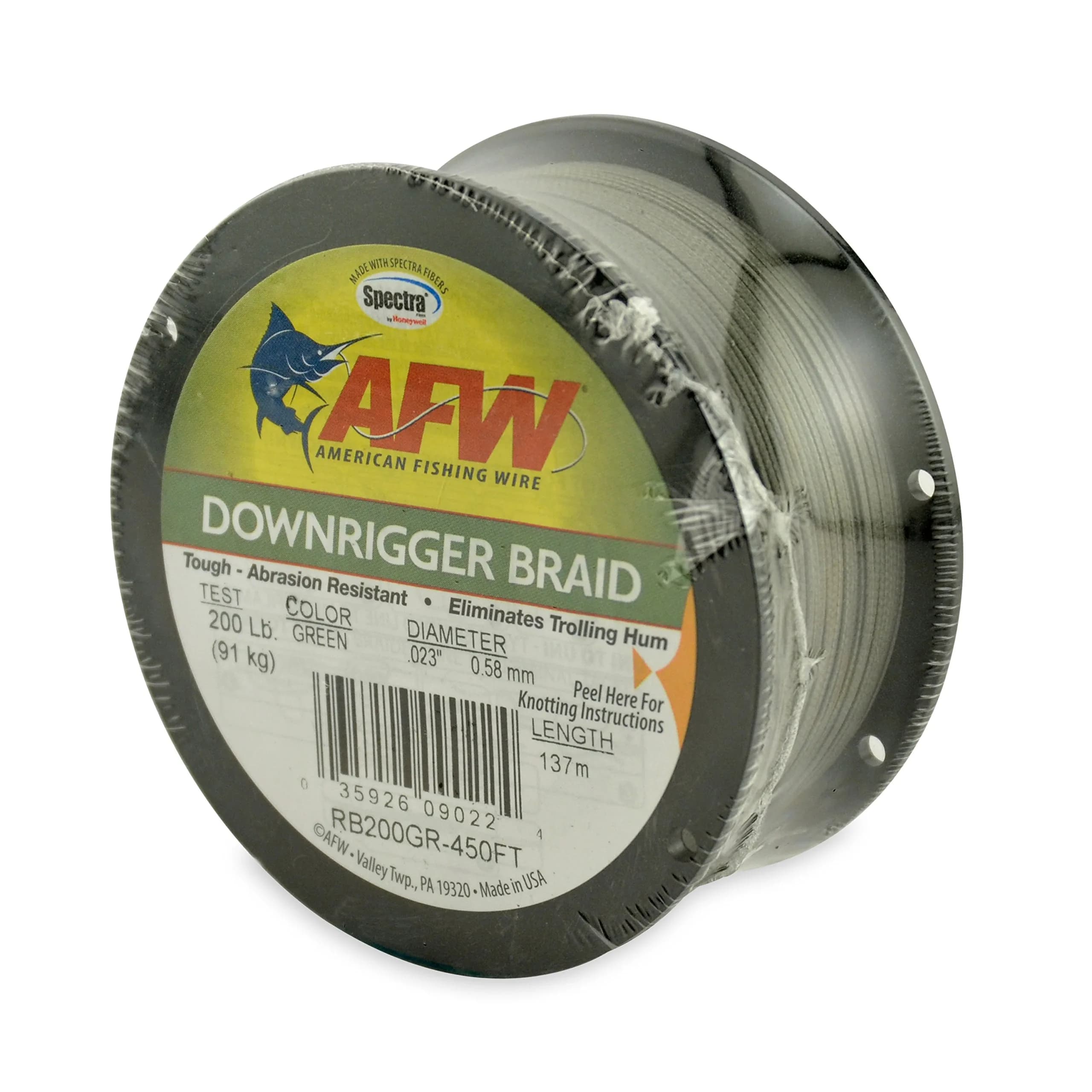 AFW Braided Spectra Fiber Downrigger Line, Green, 150lb, 137m | Less Resistance, Greater Depth