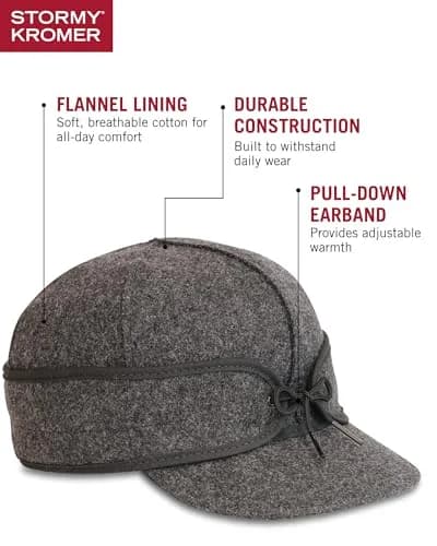Stormy Kromer The Original Cap Charcoal Size 7 7/8 | Classic Wool Blend Winter Hat with Earflaps thumbnail 4