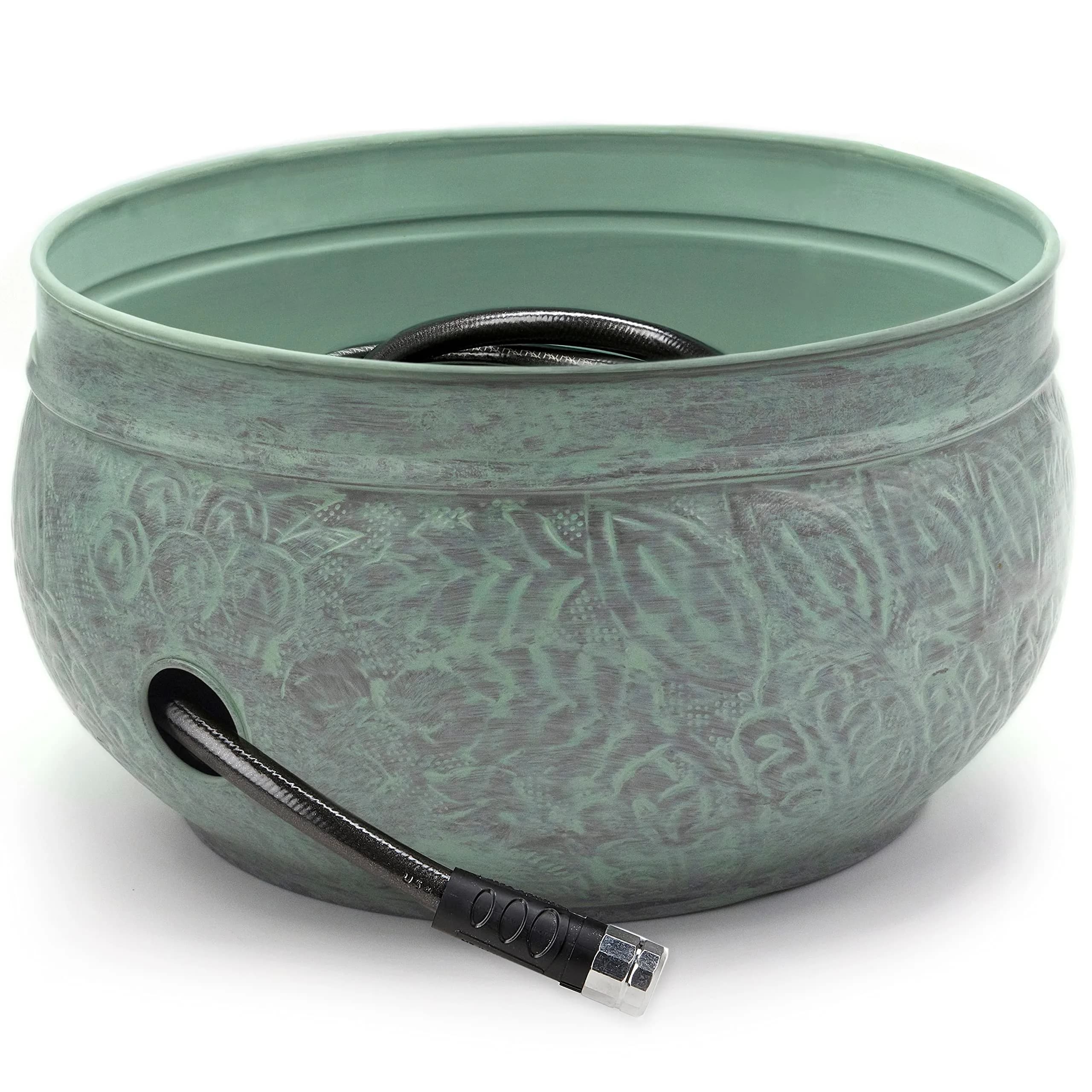 Good Directions 457 Key West Garden Hose Holder Pot, Large Capacity, Blue Verde Finish | Stylish outdoor hose storage