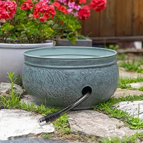 Good Directions 457 Key West Garden Hose Holder Pot, Large Capacity, Blue Verde Finish | Stylish outdoor hose storage thumbnail 4