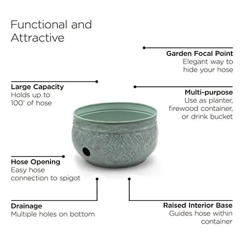 Good Directions 457 Key West Garden Hose Holder Pot, Large Capacity, Blue Verde Finish | Stylish outdoor hose storage thumbnail 5