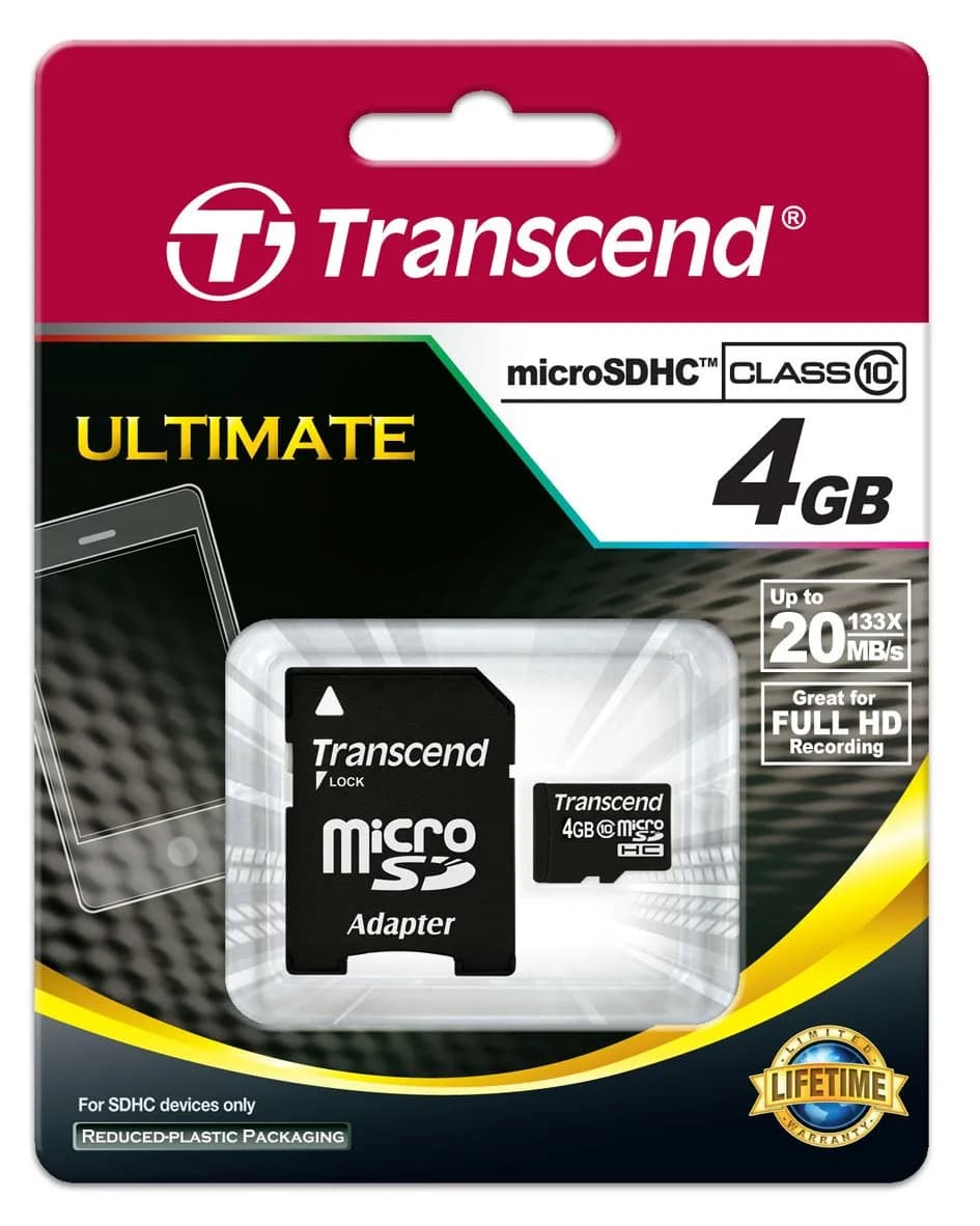 Transcend 4GB microSDHC Class 10 Memory Card with Adapter | 10MB/s Write Speed - view 2
